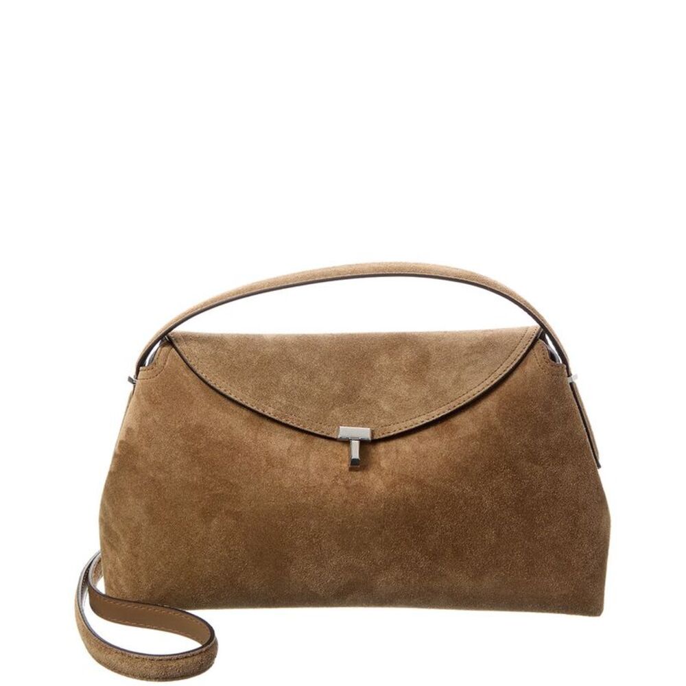 Toteme T-Lock Suede Shoulder Bag, Brown